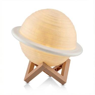 Imagem de Luminária Saturno 3D Abajur Planeta A Pilha Com Suporte Iluminação Ambiente Luzinha De Quarto Bola Que Acende Lua Cristal Decoração Estelar Relaxante Sem Fio Presente Inesquecível