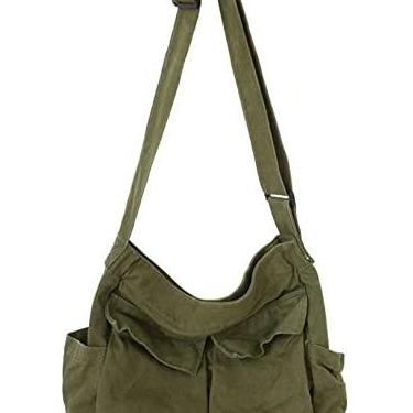 Imagem de Bolsa tiracolo feminina masculina grande com vários bolsos bolsa carteiro de lona para mulheres e homens, Verde, Free