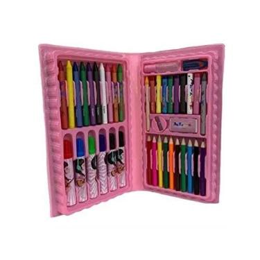 Imagem de Maleta De Pintura Infantil Estojo Material Escolar 48 Peças - Rosa