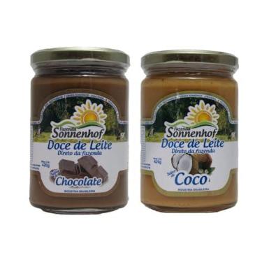 Imagem de Doce de Leite Cremoso Pastoso - 1 com Chocolate + 1 com Coco 420g cada - Fazenda Sonnenhof