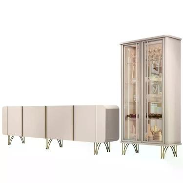 Imagem de Kit Aparador Buffet Bar Living Santiago Com Cristaleira Adega Síria B01 Off White