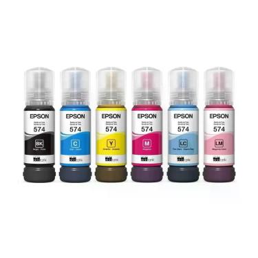 Imagem de Kit 6 Cores Tinta Epson 574 T574 Original Para L8050 L18050