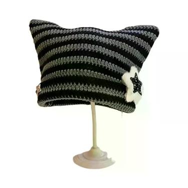 Imagem de Gorro De Lã Tricotado Com Orelhas De Diabo Y2K Para Mulheres, Estilo H