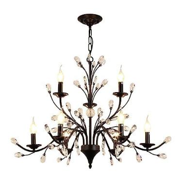 Imagem de Lustre de cristal Lustre de cristal vintage estilo americano lustre de cristal de fazenda luminárias de teto para sala de estar quarto restaurante varanda corredor hall de entrada (tamanho: