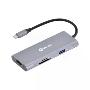 Imagem de Hub USB Tipo C 7 em 1 HC-7 com 3 USB 3.0 Leitor SD TF HDMI 4K 30Hz Power Delivery 60W Proteção Superaquecimento