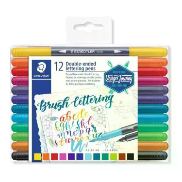 Imagem de Caneta Hidrocor Staedtler Brush Ponta Dupla 12 Cores 