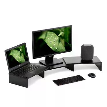 Imagem de Suporte De Mesa Base Elevada Ajustável 3 Monitores Gamer Notebook Preto