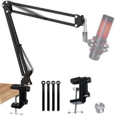 Imagem de Braço de microfone QuadCast Boom, braço de microfone para HyperX QuadCast SoloCast Blue Yeti Fifine AM8 e a maioria dos microfones, mesa com suporte de microfone com adaptador de 3/8” para 5/8” da