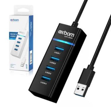 Imagem de HUB USB 3.0 4 Portas, Com LED, 5.0GB/s, Exbom, Preto - Uh-30a