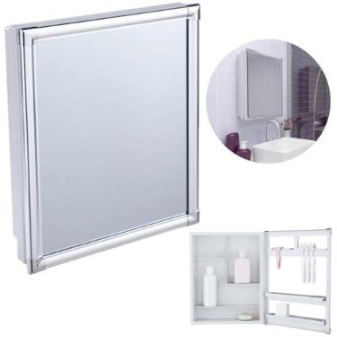 Imagem de Armário Banheiro Espelheira Sobrepor e Embutir Branco | Com Perfil de Alumínio | 36x11x45cm | 01 Porta | Astra