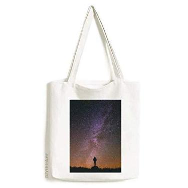 Imagem de Sacola de lona com contorno da Via Láctea, céu noturno, estrelas, bolsa de mão casual