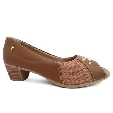 Imagem de Peep Usaflex Toe de Couro Conforto Ac3216 Canela