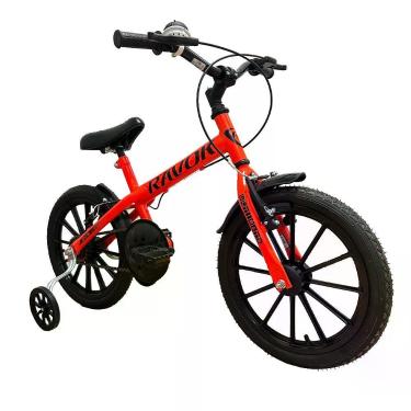 Imagem de Bicicleta Infantil Aro 16 com Rodinhas e Buzina Laranja para Meninos e Meninas Ravok 3 a 7 Anos