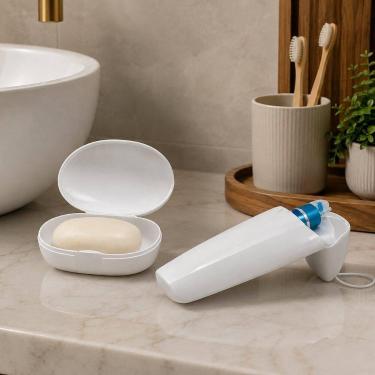 Imagem de Conjunto Portátil Branco para Escova Dental e Saboneteira Compacta - M