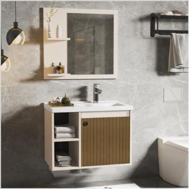 Imagem de CONJUNTO GABINETE COM ESPELHEIRA E CUBA PARA BANHEIRO 60CM ADONIS - MDF/MDP/MARMORE SINTETICO (Perola/Ripado)