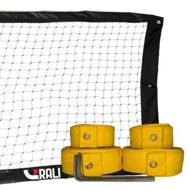 Imagem de Kit Rede Preta Beach tennis + marcação de quadra 8x16 Amarela c/ 3M e jogo simples