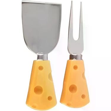 Imagem de Conjunto para Queijos e Frios CK4579 para Cortar e Servir em Aço Inox e Plástico com 2 Peças Amarelo Clink