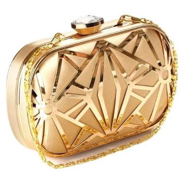 Imagem de Bolsa de mão feminina bolsa clutch de couro PU bolsa de festa banquete casamento clutch, Dourado, M
