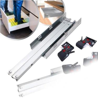 Imagem de 2 Corrediça Telescópica Oculta Trilho Invisível 40cm Gaveta 1 Par Móveis 400mm Com Amortecedor 50kg Soft Closing 3D Reforçada Resistente Fechamento Automático Suave Silencioso Slow Freio