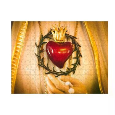 Imagem de Quebra-cabeça da Fé Sagrado Coração de Maria para Memória e Concentração em MDF Marrom Coleção Tea e Amor