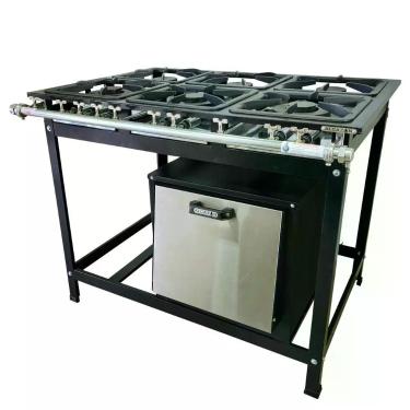 Imagem de Fogão Baixa Pressão 6 Bocas Alcazon com Forno 60 Litros Tampa Inox ACZ