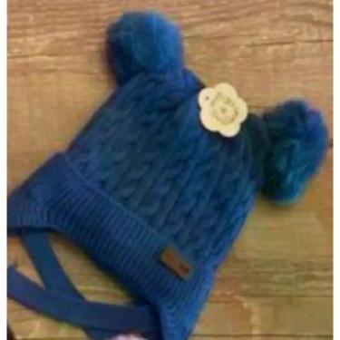 Imagem de Gorro Touca Infantil com Dois Pompons Forrada para Inverno - oem, Azul