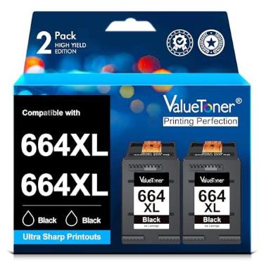 Imagem de Valuetoner Cartuchos de Tinta para HP 664 664XL 664 XL Compatível com HP DeskJet Ink Advantage 1115 1118 2675 3635 3638 3775 3776 3785 3835 3836 4535 5075 5085 5278 (2 Preto)