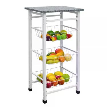 Imagem de Fruteira Chão Cozinha 3 Cestos Removíveis Tampo Granito - AçoMix