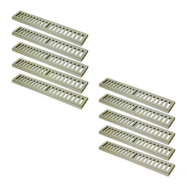 Imagem de Kit 10 Ralo Grelha Linear com Caixilho Alumínio Bege 8x50cm Modelo 7434X5GDA Captação Águas Pluviais Carga 500KG Pintura