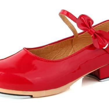 Imagem de Sapatos De Sapateado Para Meninas, Sapatos De Dança Júnior Para Mulheres, Sapatos De Sapateado De Couro De Salto Baixo, Sapatos De Dança Profissional P, Red Butterfly Tap Shoes, 38 EU