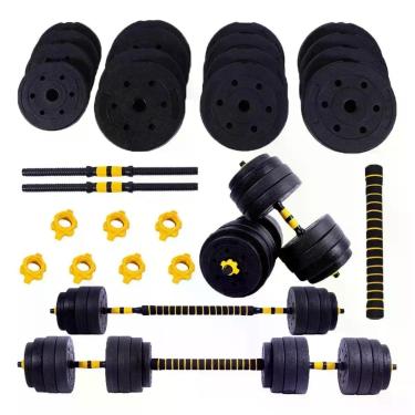 Imagem de Kit Halteres 3 em 1 40kg Anilha Barra Musculação Academia Peso Ajustáv