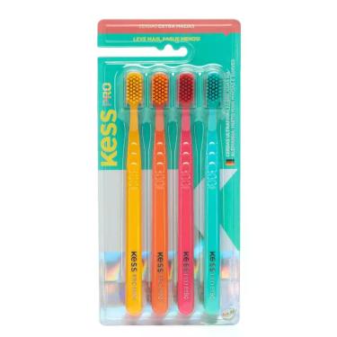 Imagem de Pack 4 escovas dentais kess pro extra macias super premium
