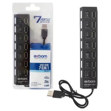 Imagem de Hub Usb 7 Portas 2.0 Com Leds Indicadores E Botões On/off Individuais Exbom Uh-2s7