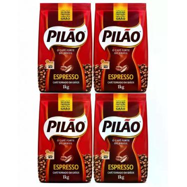 Imagem de Café Especial Torrado em Grãos Espresso Pilão Pouch Pacote 1kg Kit 4 u