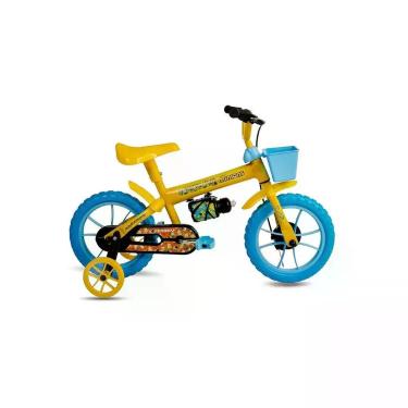 Imagem de Bicicleta Infantil Minions Aro 12 com Rodinhas, Cestinha e Garrafinha 