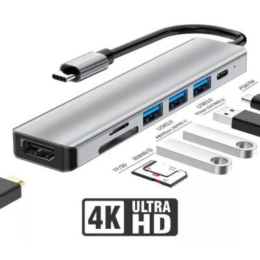 Imagem de Estação de Ancoragem Hub Tipo C 7 Em 1 Hdmi 4K Usb 3.0 Usb-C Pd Cartão