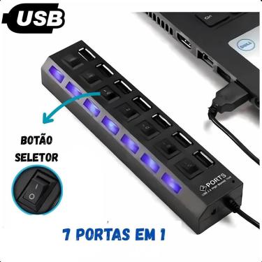 Imagem de Hub USB 7 Portas  Ideal para Conectar Dispositivos USB e HD Externo - 