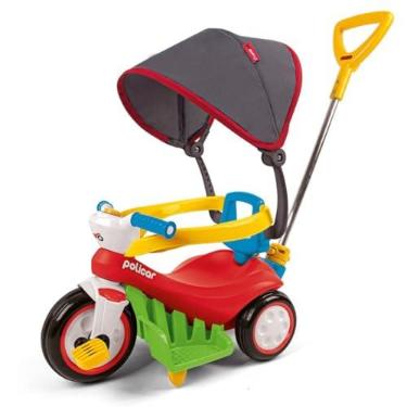 Imagem de Triciclo Infantil 2 em 1 Passeio e Pedal, Motoca Policiclo Vermelho, Poliplac