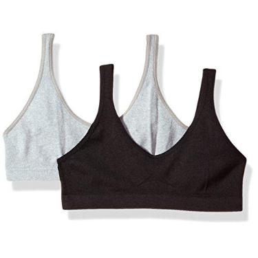 Imagem de Hanes Sutiã sem costura Comfortflex Fit para meninas grandes, pacote com 2, Preto/cinza mesclado, G