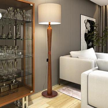 Imagem de Luminária de Chão/Piso Alta 160cm em tabaDesign Mid-Century | Abajur de Coluna Luxo para Sala de Estar, Quarto e Leitura | Cúpula de Tecido Detalhe Cobre |Soquete E27 Bivolt (Bege)