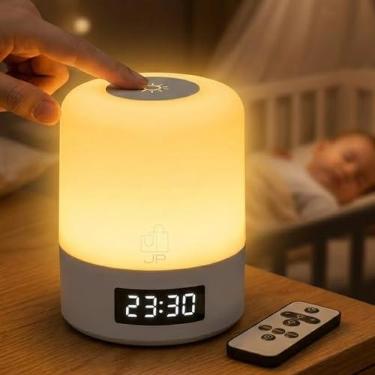 Imagem de Luminária de Mesa LED Recarregável Abajur Touch com Relógio Digital Sem Fio
