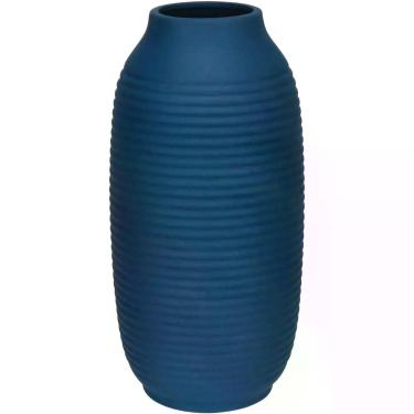 Imagem de Vaso Decorativo Home&Co 28x13x13cm Cerâmica Azul Decoração para Flores