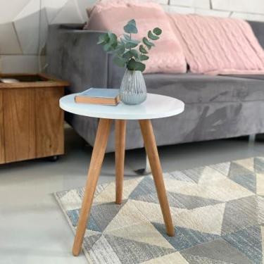 Imagem de Mesa De Canto Mesinha Lateral Redonda Pé Palito (Branco)