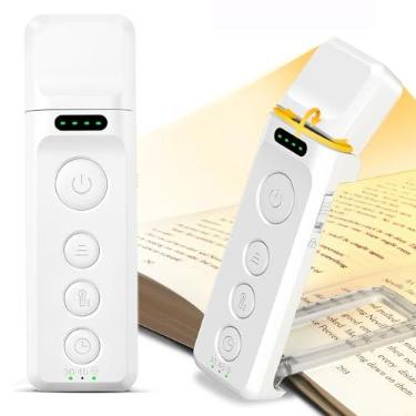 Imagem de Glocusent Luz de livro para leitura noturna, luz de leitura recarregável para livros na cama - 3 cores e 5 brilho, luz de livro USB portátil com auxílio para dormir e temporizador, lâmpada de encaixe