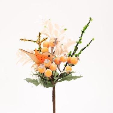 Imagem de Kit 4 Ramos Artificiais de Páscoa Frutas e Passarinho Decoração 23cm -