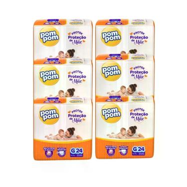 Imagem de Kit 6 Fraldas Pompom Derma Protek Infantil Conforto Proteção, Grande (