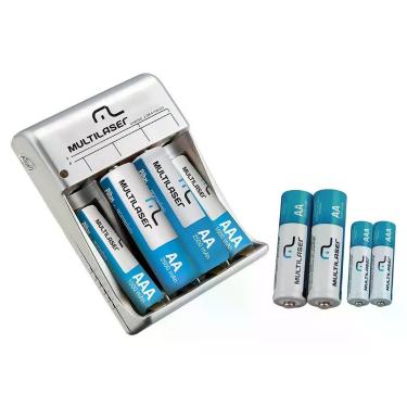 Imagem de Carregador de Pilha AA/AAA Bivolt Com 8 Pilhas Recarregaveis 4 AA + 4 