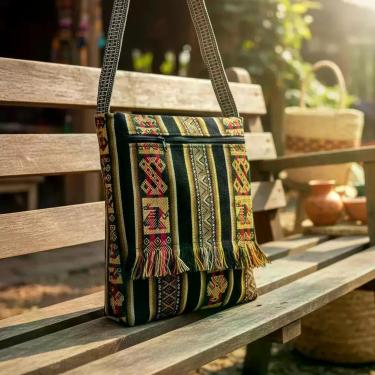 Imagem de Bolsa Peruana Lateral Transversal Grande Boho Franja Unisex - Artesana