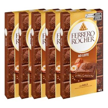Imagem de Chocolate Ferrero Rocher Ao Leite Avelã Kits 5 Barras de 90g