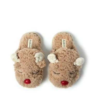 Imagem de Dearfoams Unissex infantil combinando férias em família, rena de Natal e peru Scuff, Rena infantil, 11-12 Toddler